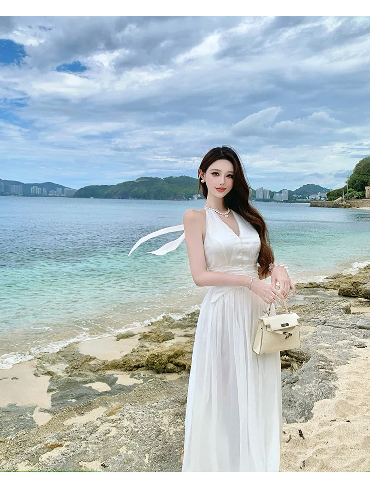 Elegant White A Line Halter Chiffon Long Prom Dresses Formal Dress