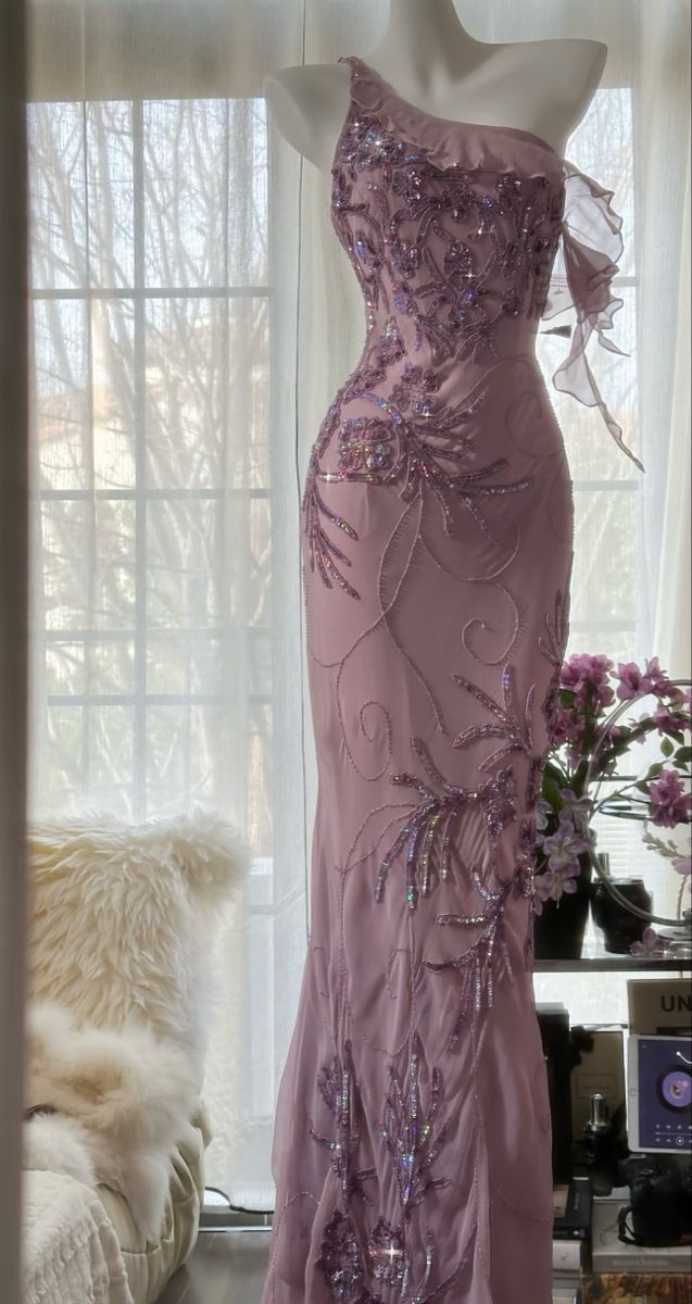 Pretty Mermaid One Shoulder Chiffon Sequin Long Prom Dresses Formal Dress