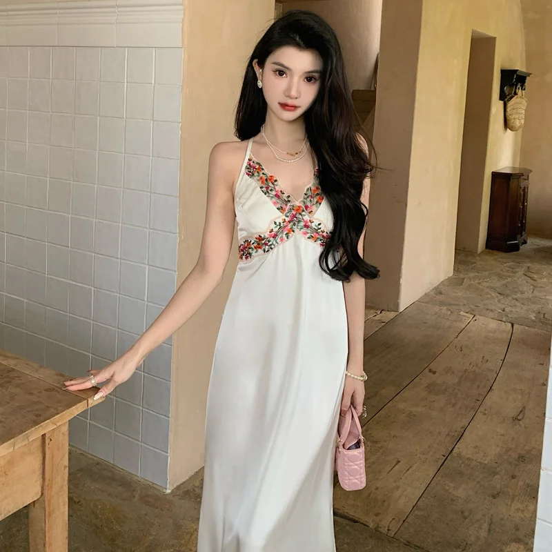 Charming Mermaid Spaghetti Straps Satin Flower Lace Long Prom Dresses Formal Dress