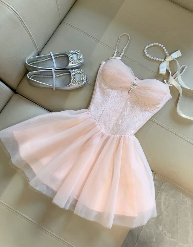 Cute Pink A Line Spaghetti Straps Satin Tulle Short Homecoming Dress 17th Birthday Outfits