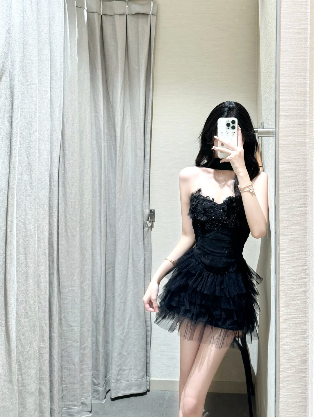Black A Line Strapless Satin Tulle Sequin Short Homecoming Dress 18th Birthday Outfits