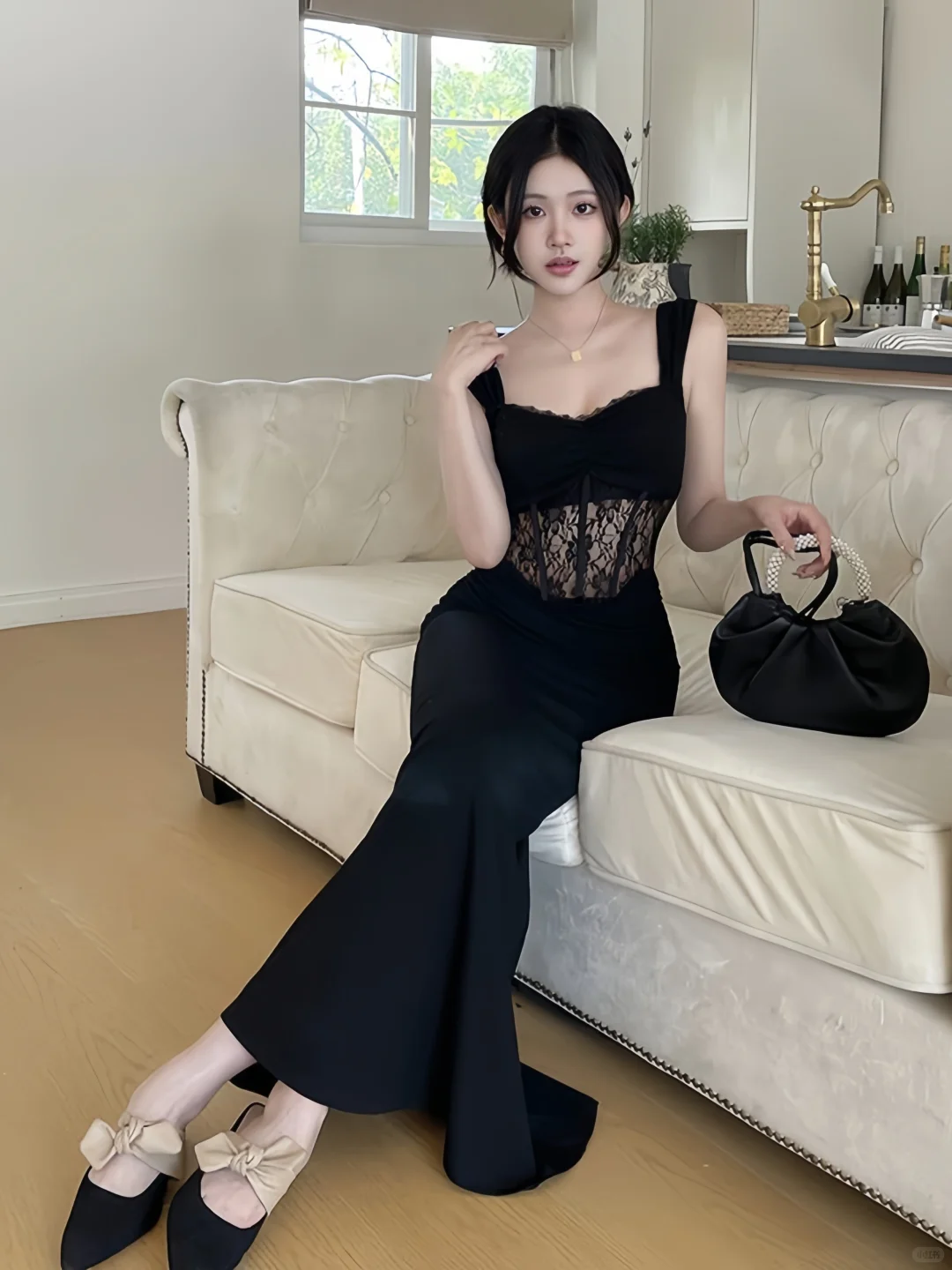 Classy Mermaid Sweetheart Black Satin Lace Long Prom Dresses Formal Dress
