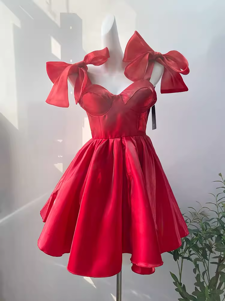 Simple A Line Spaghetti Straps Short Birthday Dress Red Homecoming Dresses