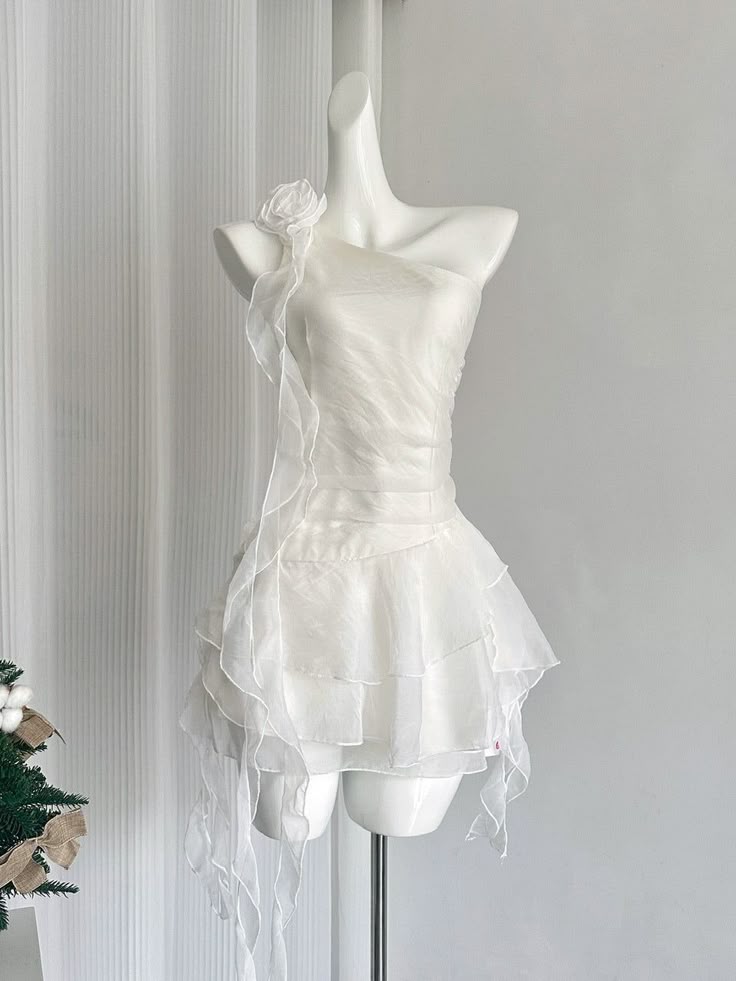 White A Line One Shoulder Chiffon Ruffles Short Homecoming Dress 16th Birthday Outfits