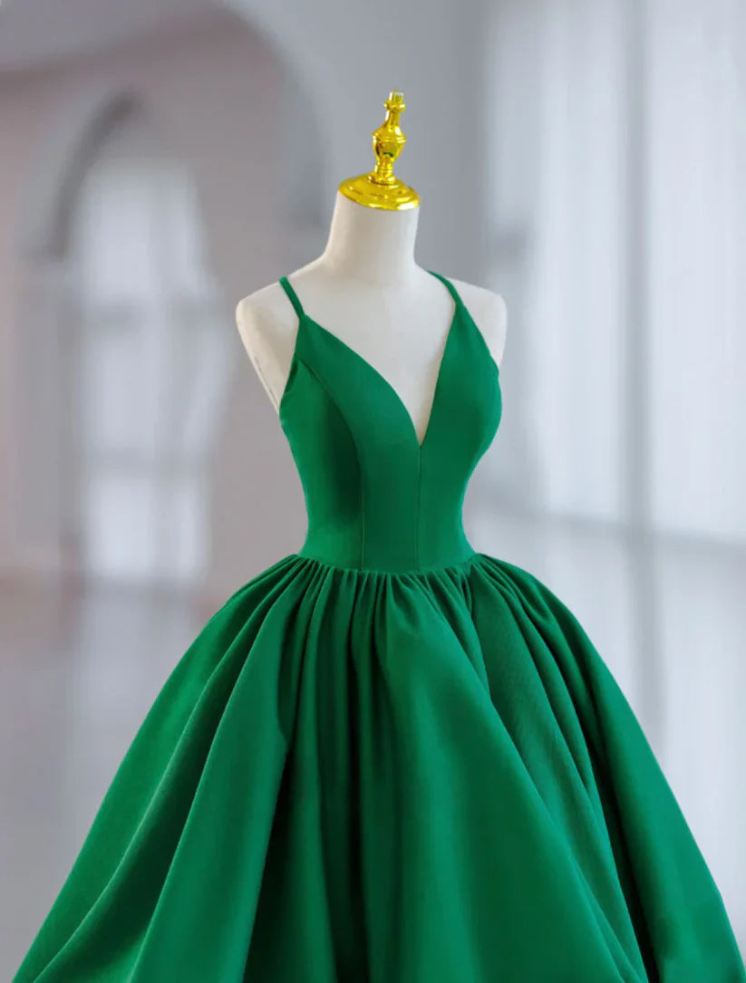 Classy Ball Gown Spaghetti Straps Green Satin Short Homecoming Dress 18th Birthday Outfits