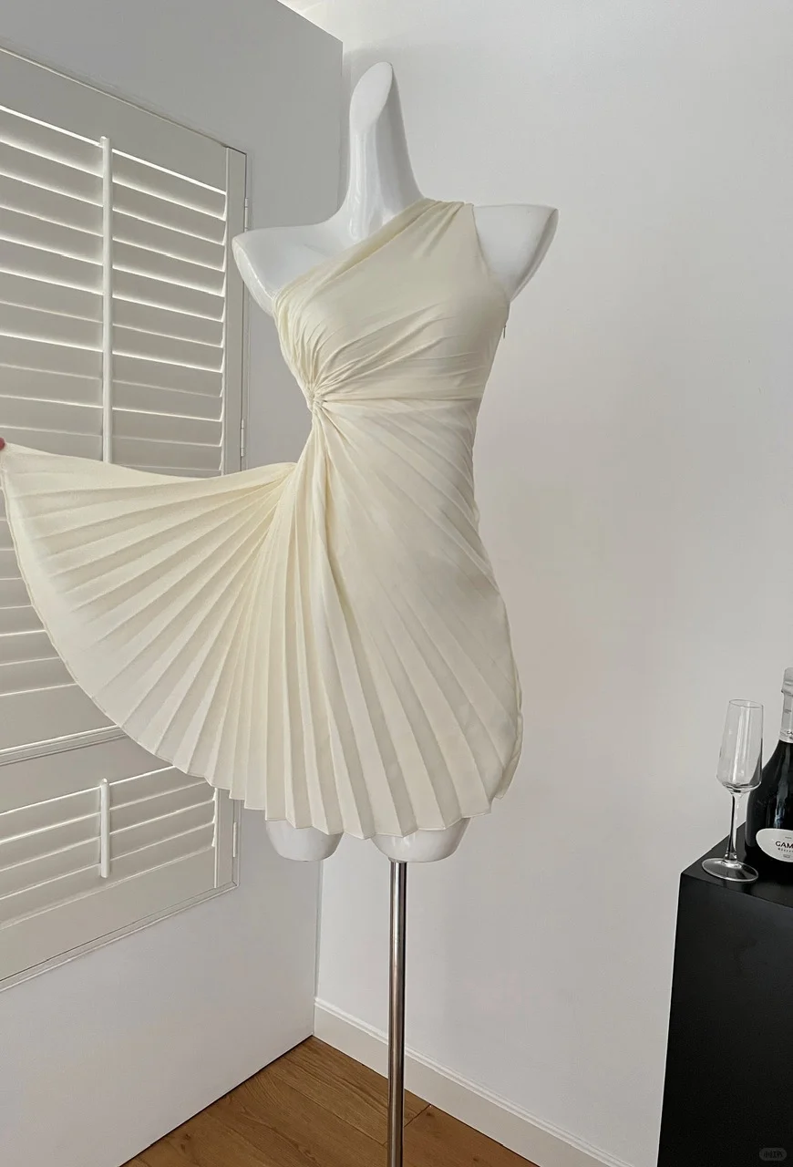 Unique A Line One Shoulder Satin Pleated Short Homecoming Dress 19th Birthday Outfits