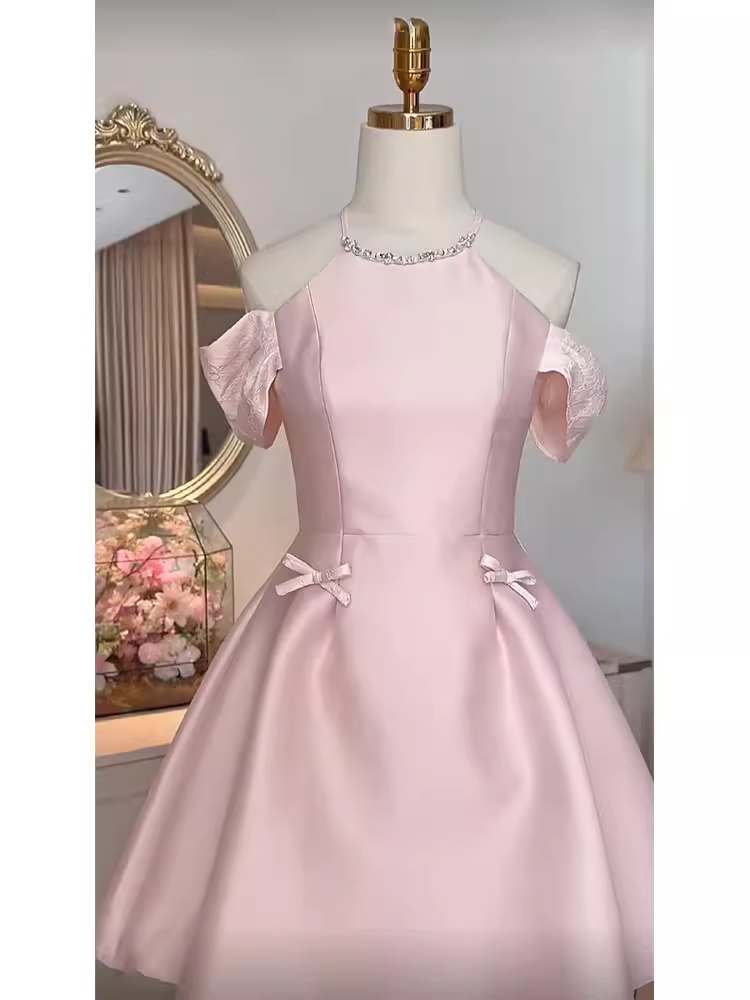 Simple A Line Scoop Neckline Short Birthday Outfits Pink Homecoming Dresses