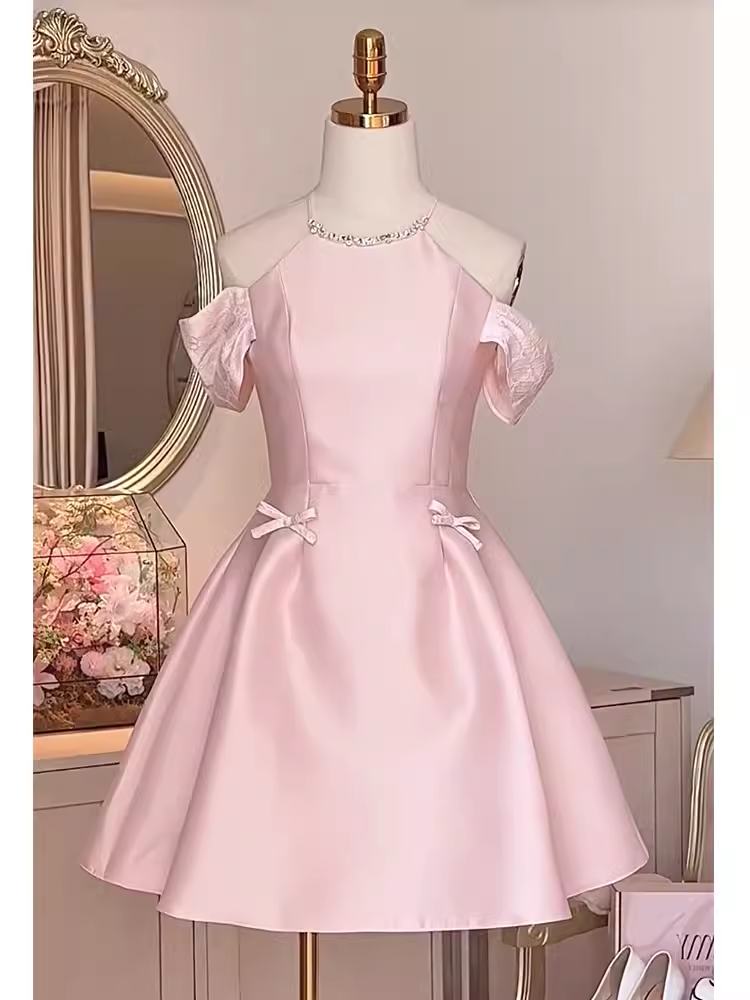 Simple A Line Scoop Neckline Short Birthday Outfits Pink Homecoming Dresses