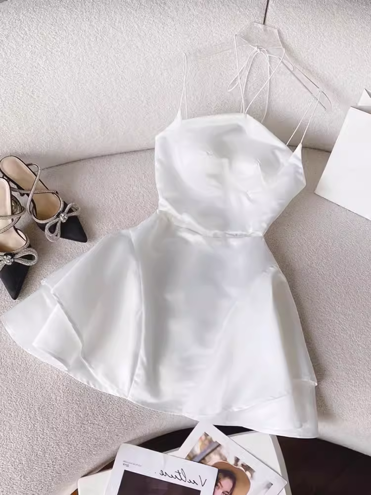 Cute A Line Spaghetti Straps Short Birthday Dress White Homecoming Dresses