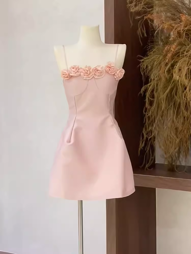 Cute A Line Spaghetti Straps Short Birthday Dress Pink Homecoming Dresses