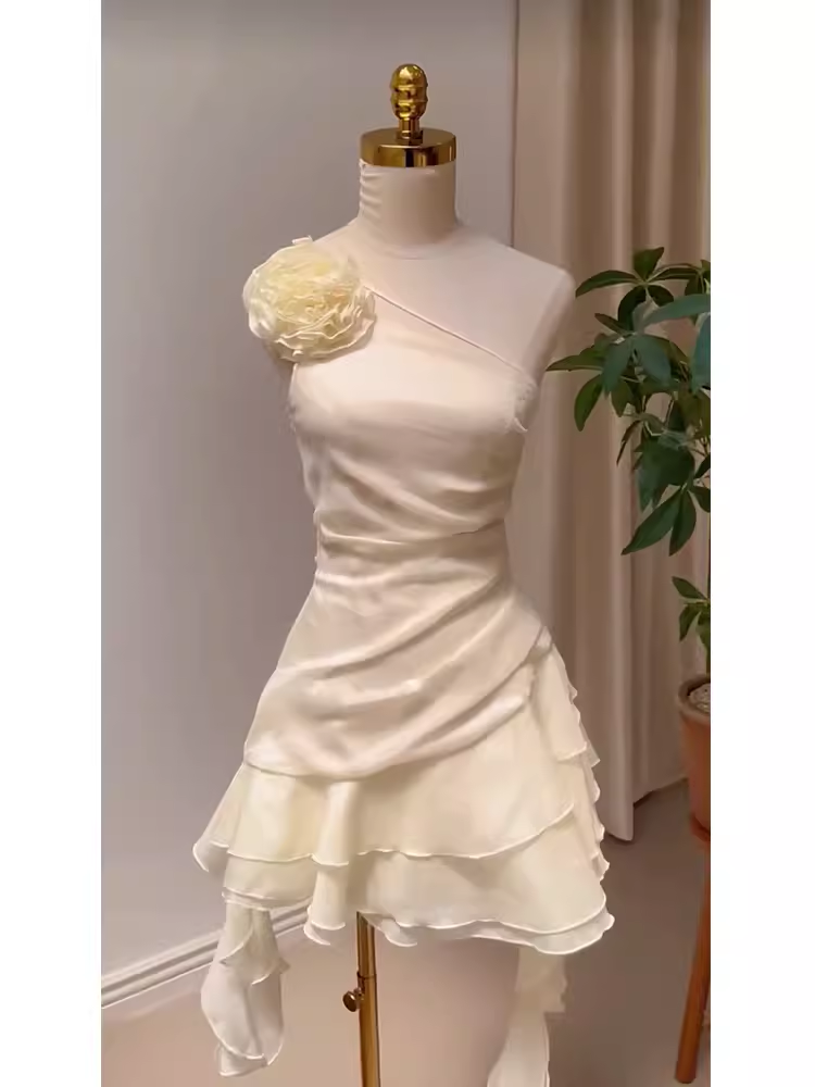 Cute A Line One Shoulder Short Birthday Dress Chiffon Homecoming Dresses