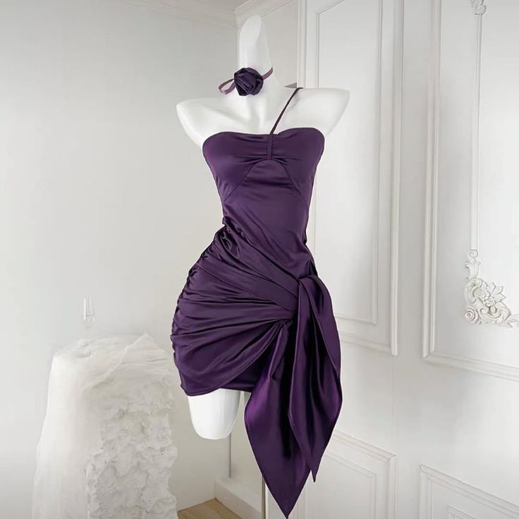 Chic Mermaid One Shoulder Purple Satin Pleated Short Homecoming Dress 18th Birthday Outfits