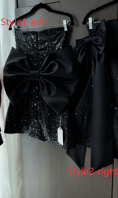 Sparkly A Line Strapless Satin Sequin Backless With Bow Short Homecoming Dress 19th Birthday Outfits
