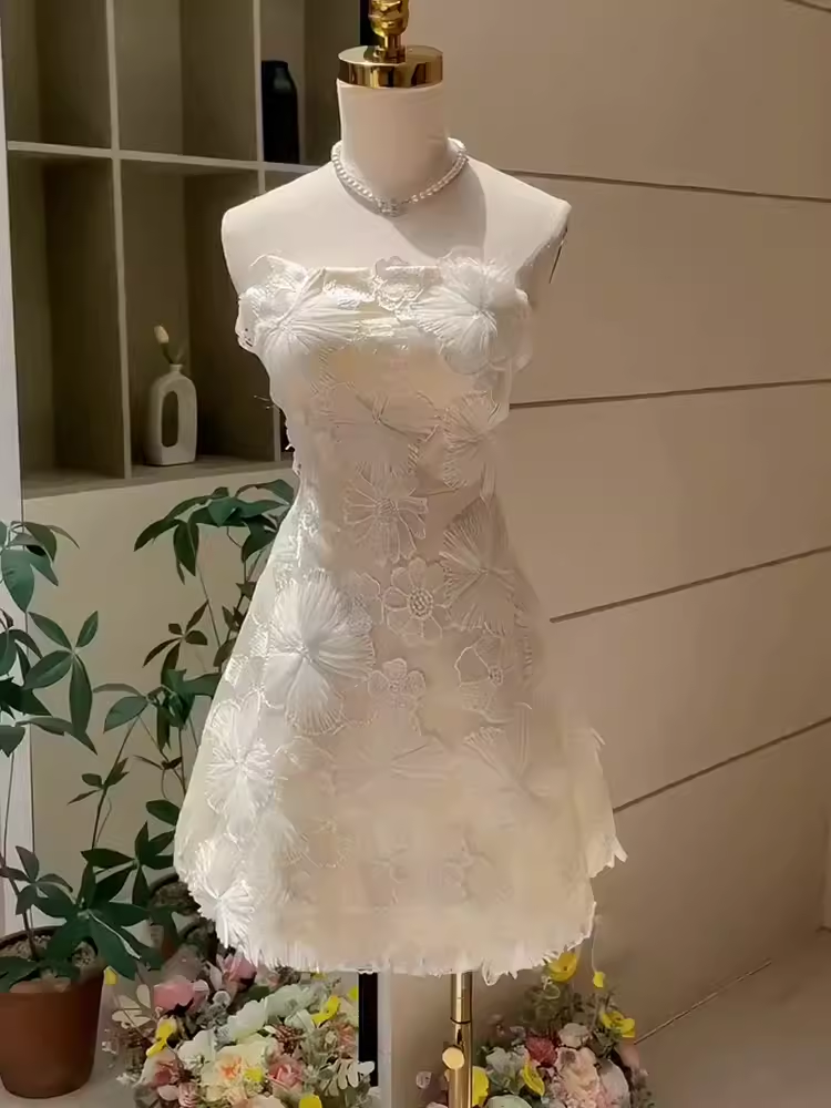 Simple A line Short Birthday Dress Lace White Homecoming Dresses