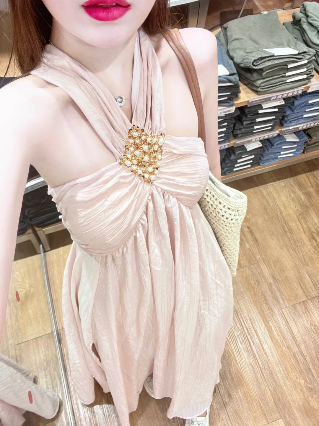 Classy A Line Halter Satin Beads Long Prom Dresses Formal Dress
