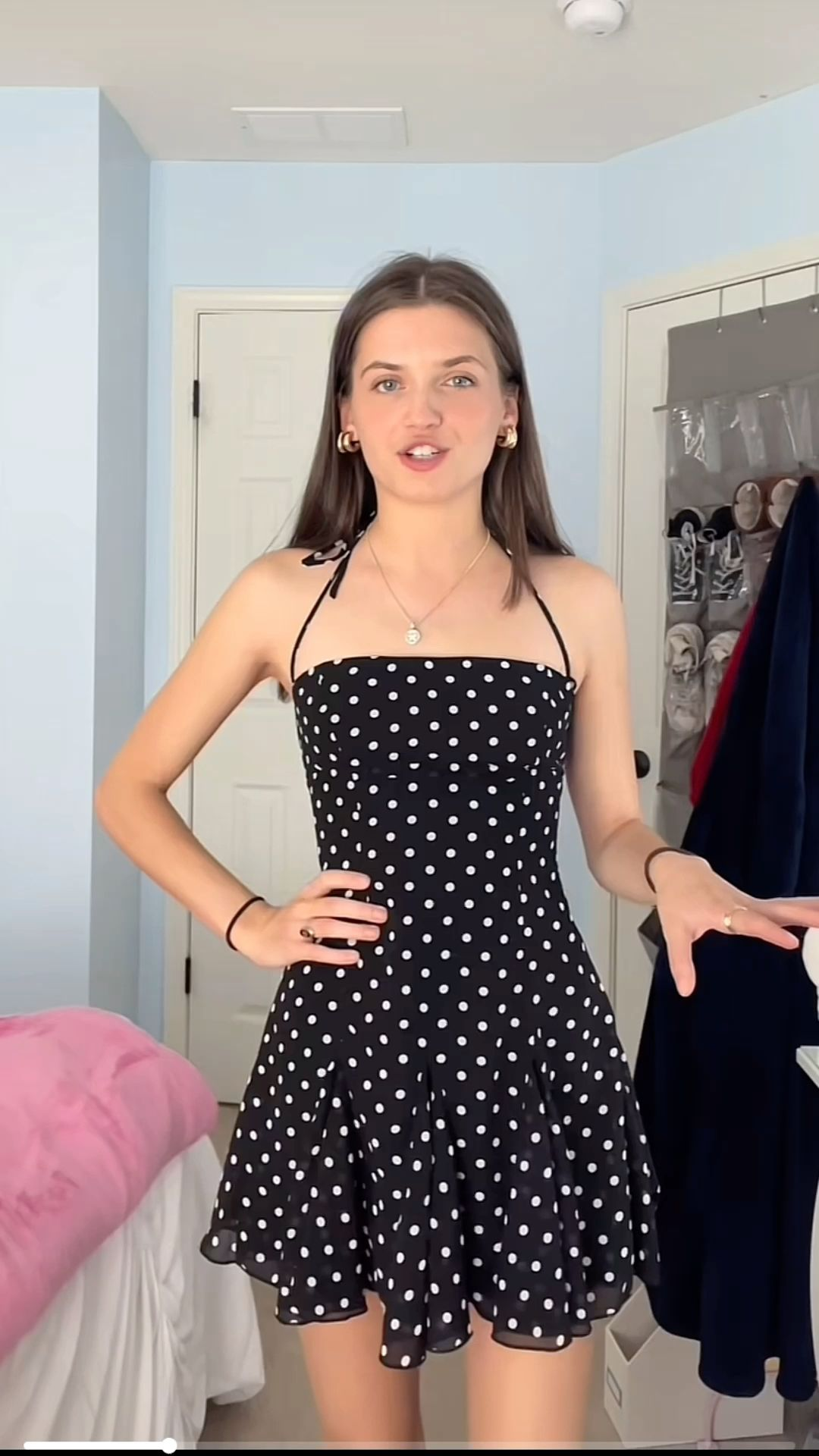 Chic A Line Halter Satin Polka Dots Short Homecoming Dress 18th Birthday Outfits