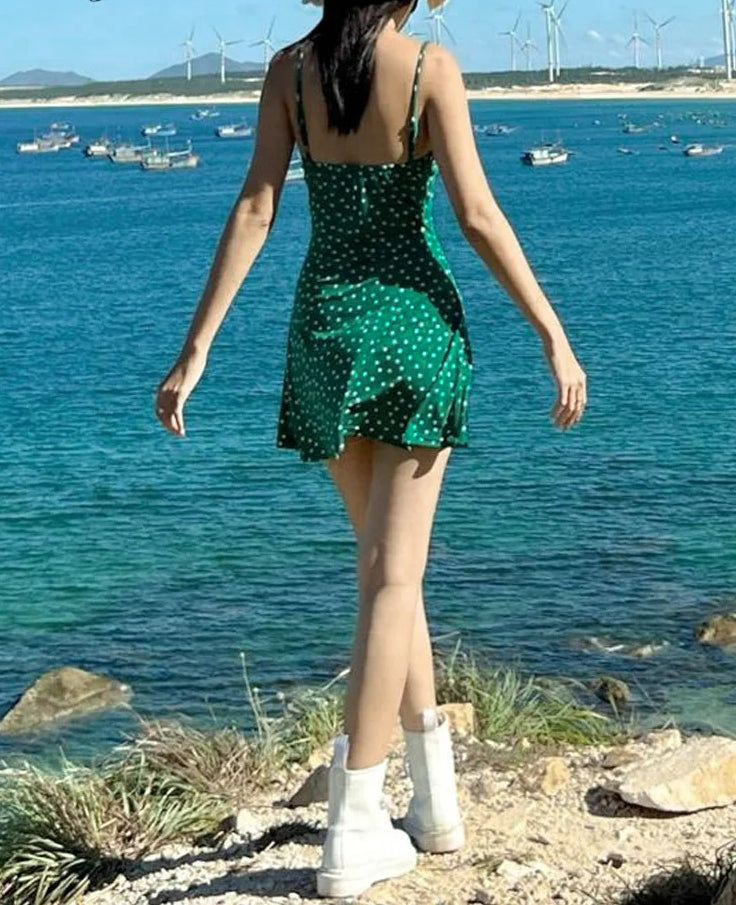 Vintage Green A Line Spaghetti Straps Satin Polka Dots Short Homecoming Dress 18th Birthday Outfits