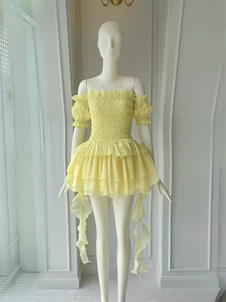 Elegant A Line Yellow Birthday Dress Chiffon Short Sleeves Homecoming Dresses