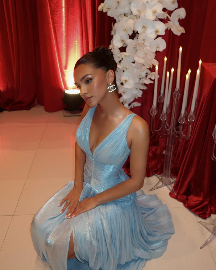 Sexy A Line V Neck Chiffon Slit Long Prom Dresses Formal Dress
