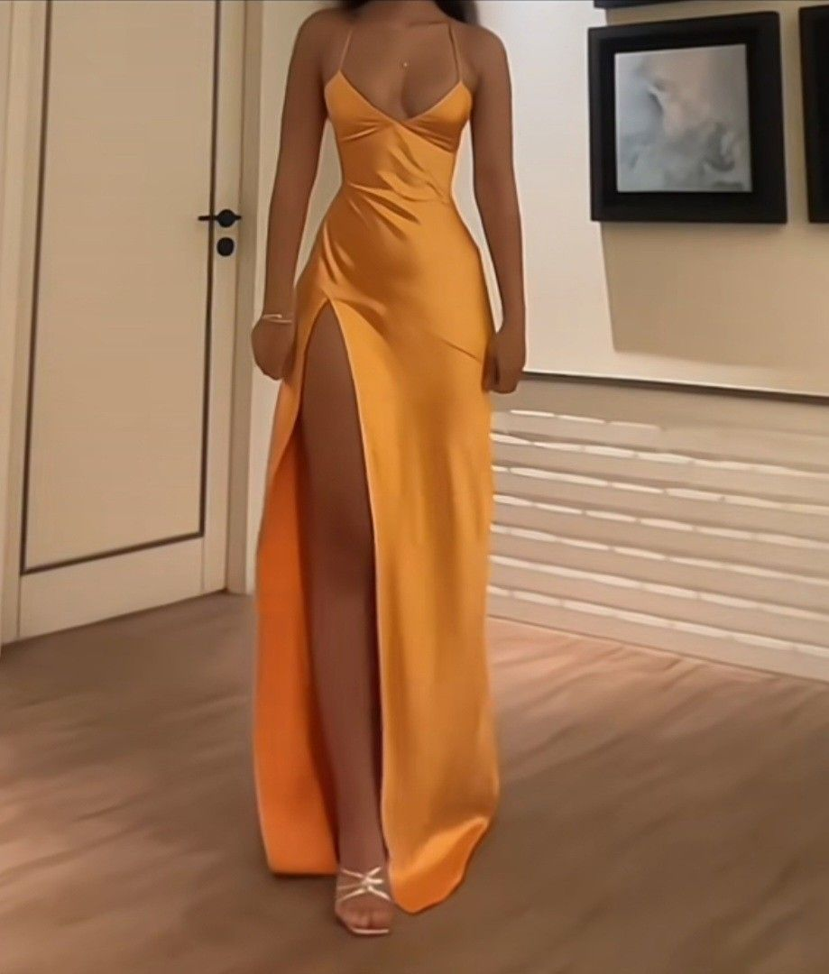 Simple Sexy Mermaid Halter Satin Slit Long Prom Dresses Formal Dress
