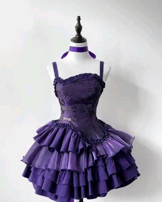 Dark Purple Ball Gown Spaghetti Straps Satin Tiered Mini Short Homecoming Dress 18th Birthday Outfits