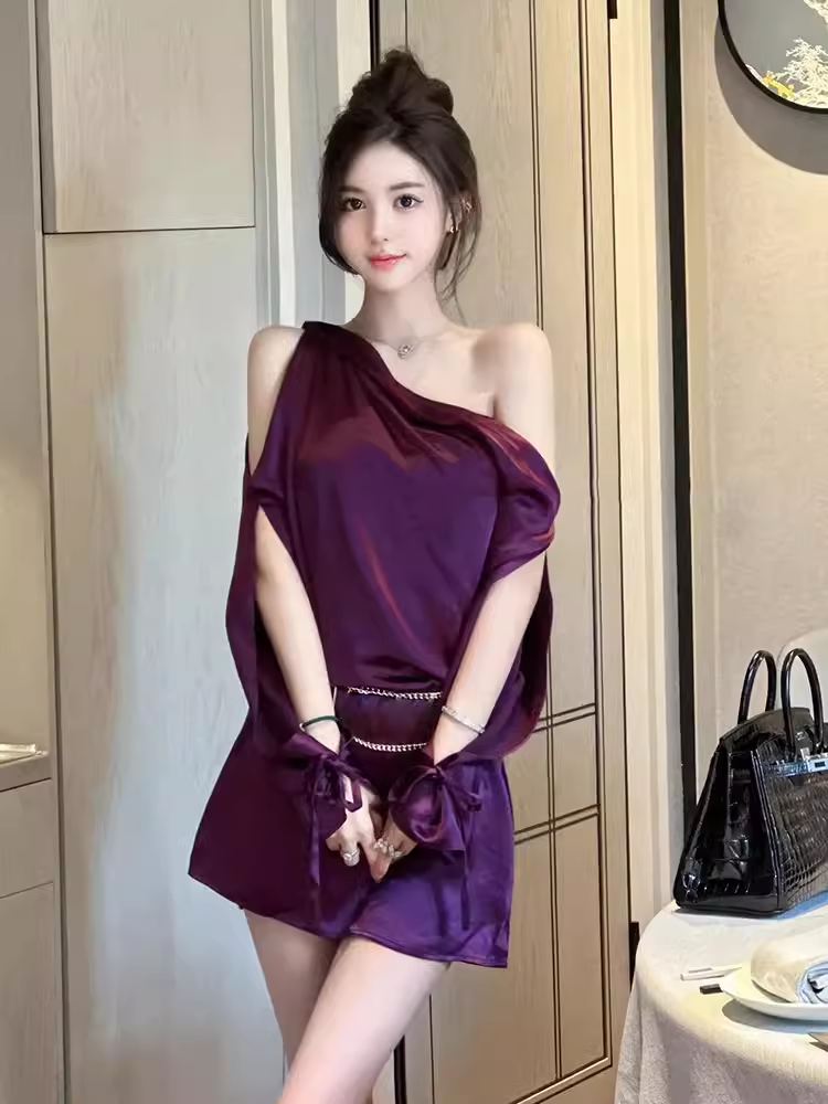 Elegant A line One Shoulder Grape 18th Birthday Dress Short Homecoming Dresses