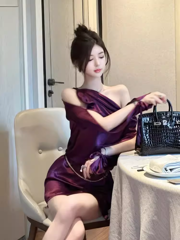 Elegant A line One Shoulder Grape 18th Birthday Dress Short Homecoming Dresses