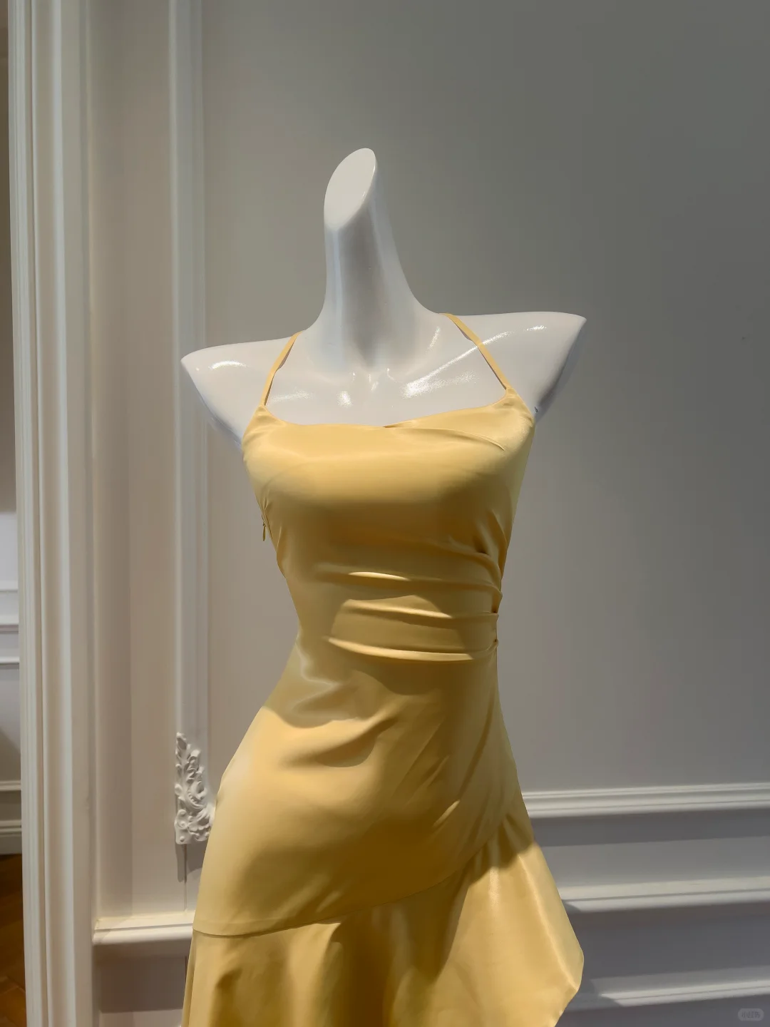 Pretty A Line Halter Yellow Satin High-Low Ruffle Hem Prom Dresses Formal Dress