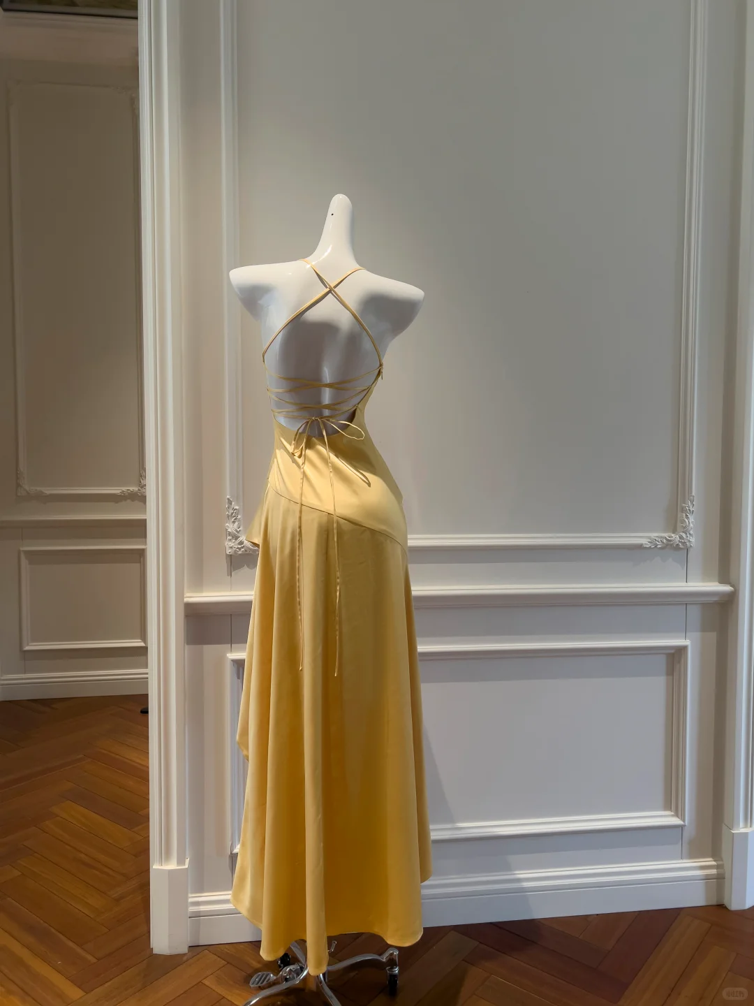 Pretty A Line Halter Yellow Satin High-Low Ruffle Hem Prom Dresses Formal Dress