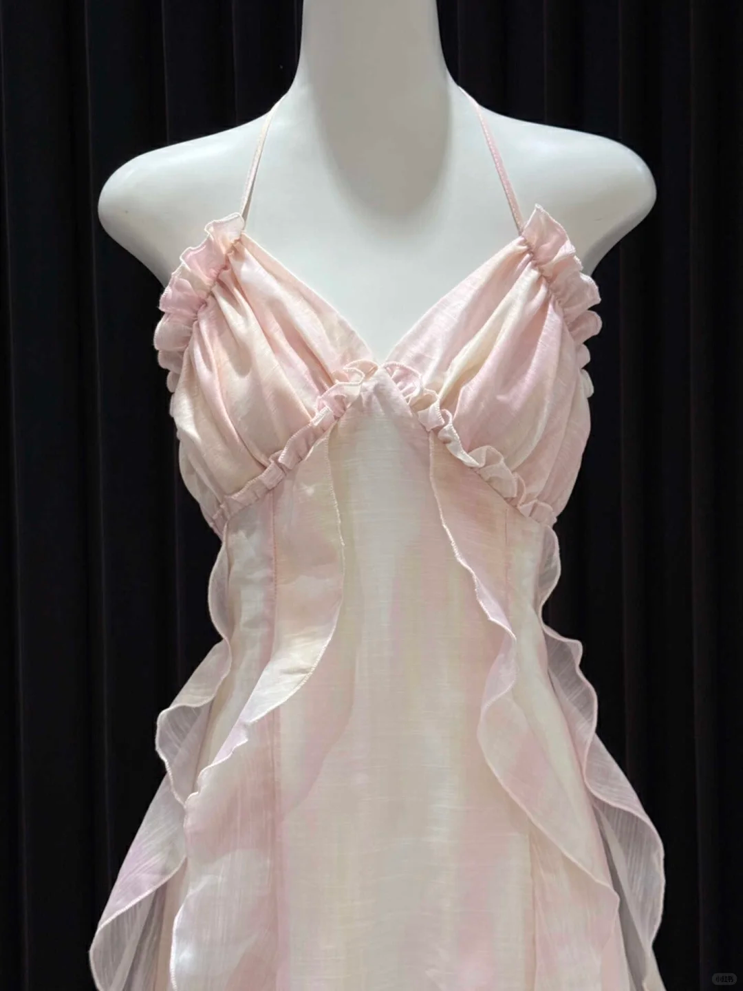 Unique A Line Halter Satin Ruffle Backless Long Prom Dresses Formal Dress