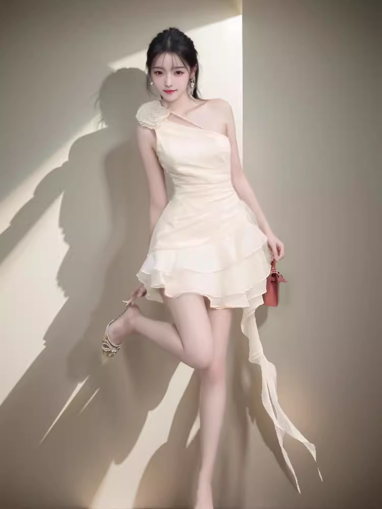 Simple A-Line One Shoulder White Short Birthday Outfits Homecoming Dress