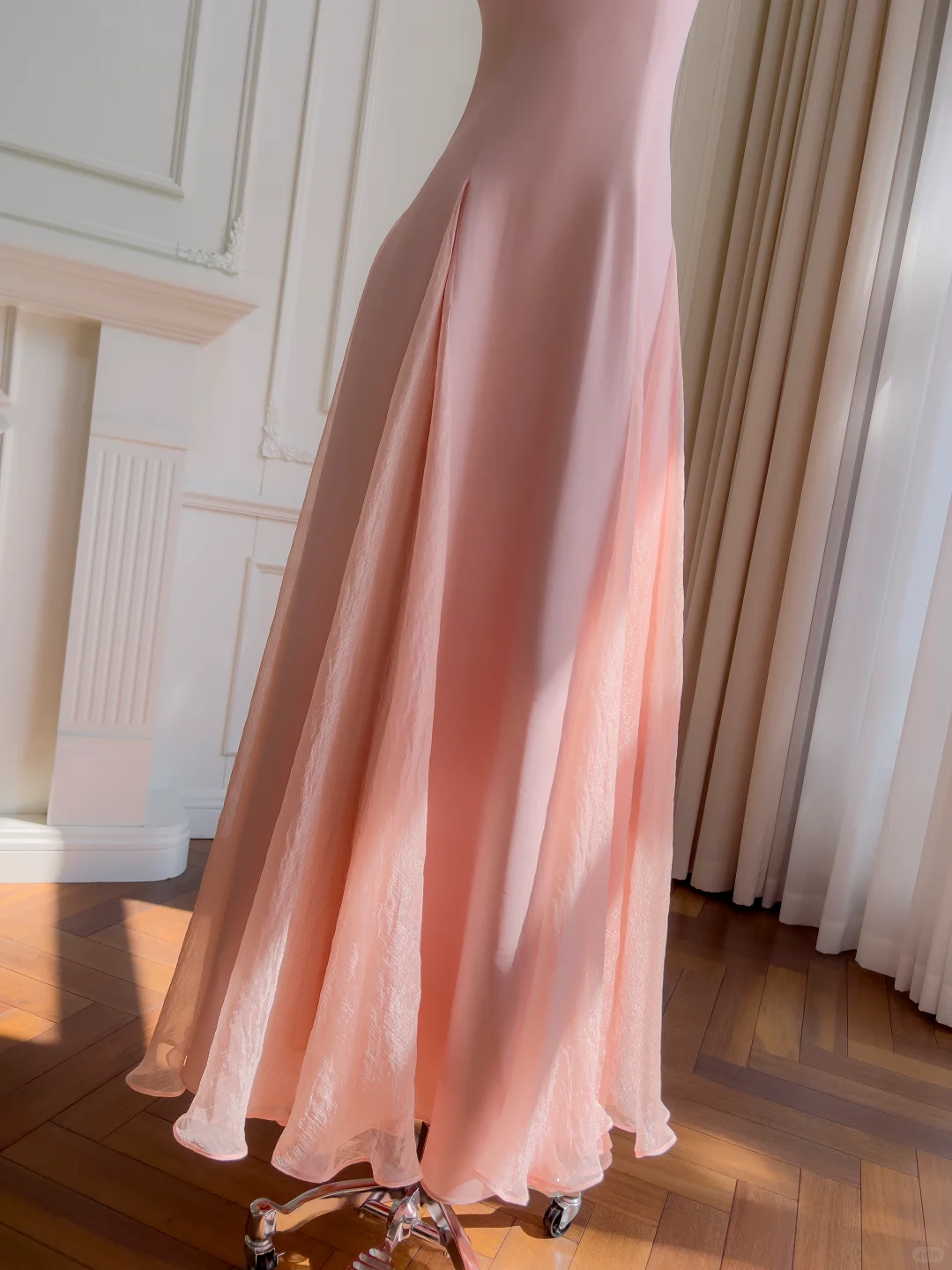 Pretty A Line Spaghetti Straps Satin Chiffon Long Prom Dresses Formal Dress