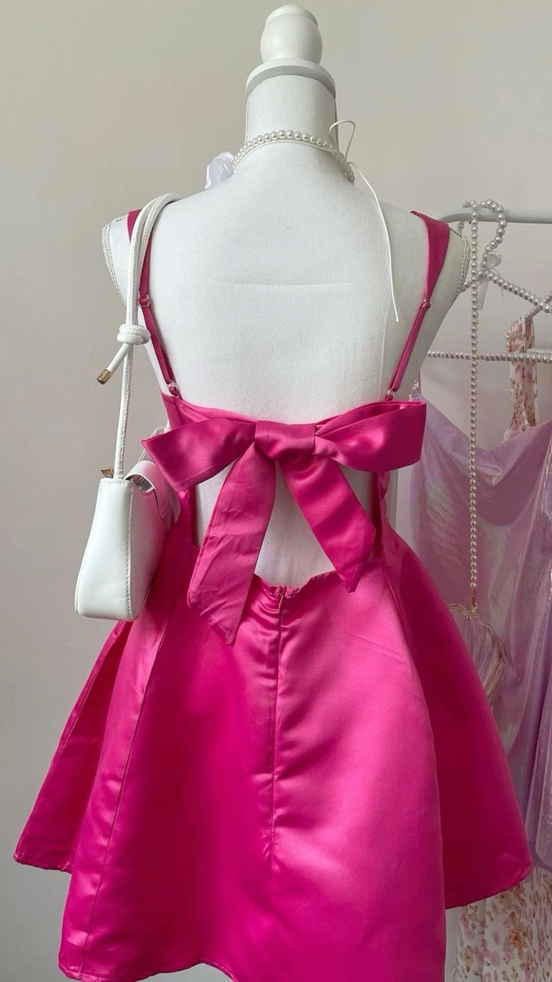 Chic Hot Pink A Line Square Satin Short Homecoming Dress 18th Birthday Outfits