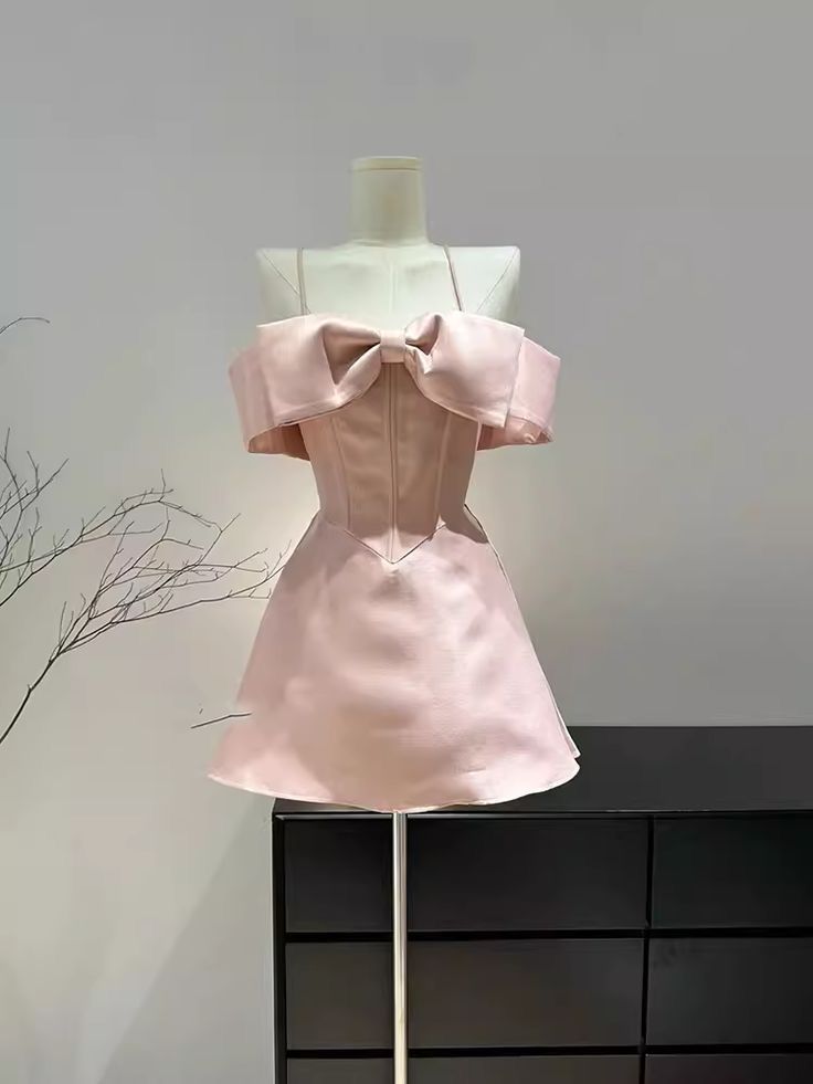 Cute Pink A Line Off The SHoulder Satin Short Homecoming Dress 18th Birthday Outfits