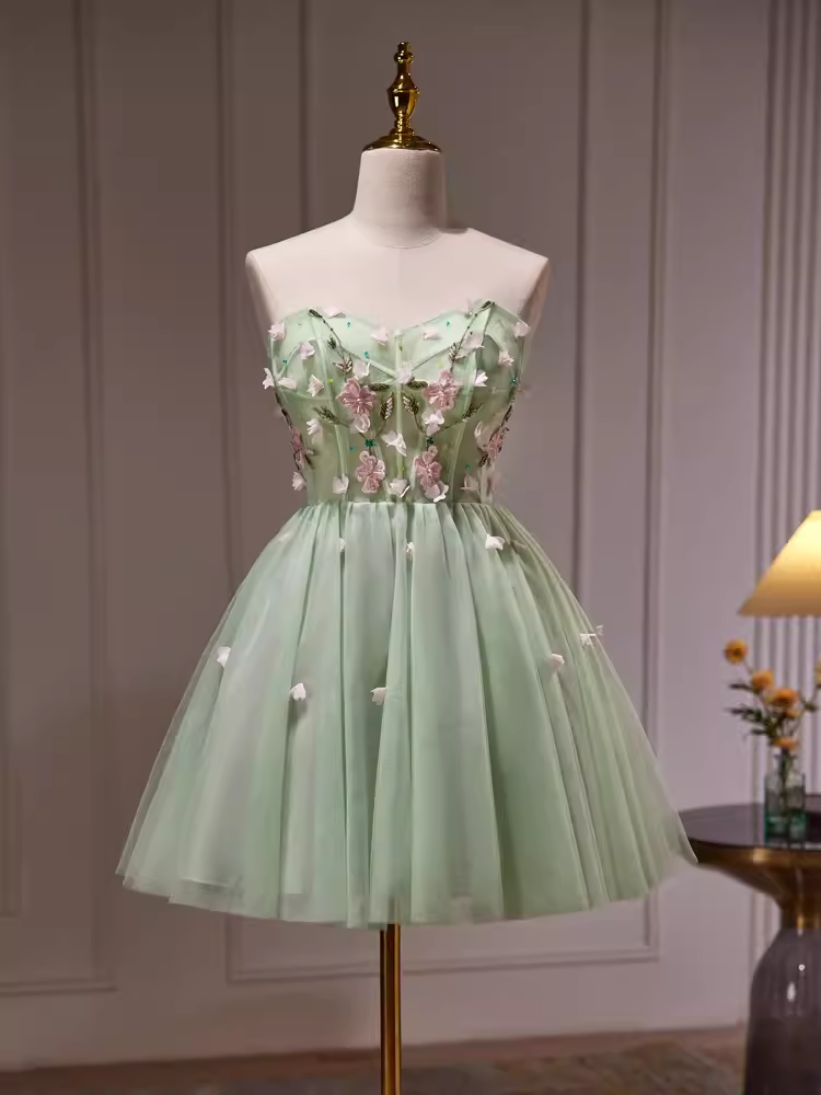 Elegant A Line Mint Green Birthday Outfits Tulle Homecoming Dresses
