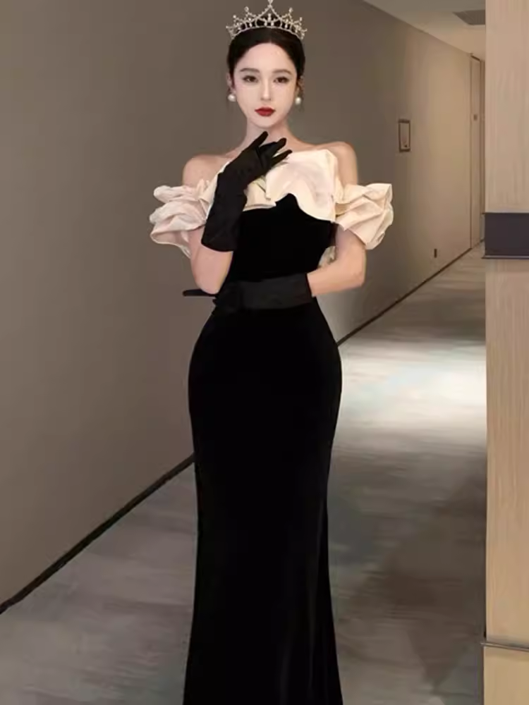 Sexy Mermaid Off The Shoulder Black Prom Dresses C54