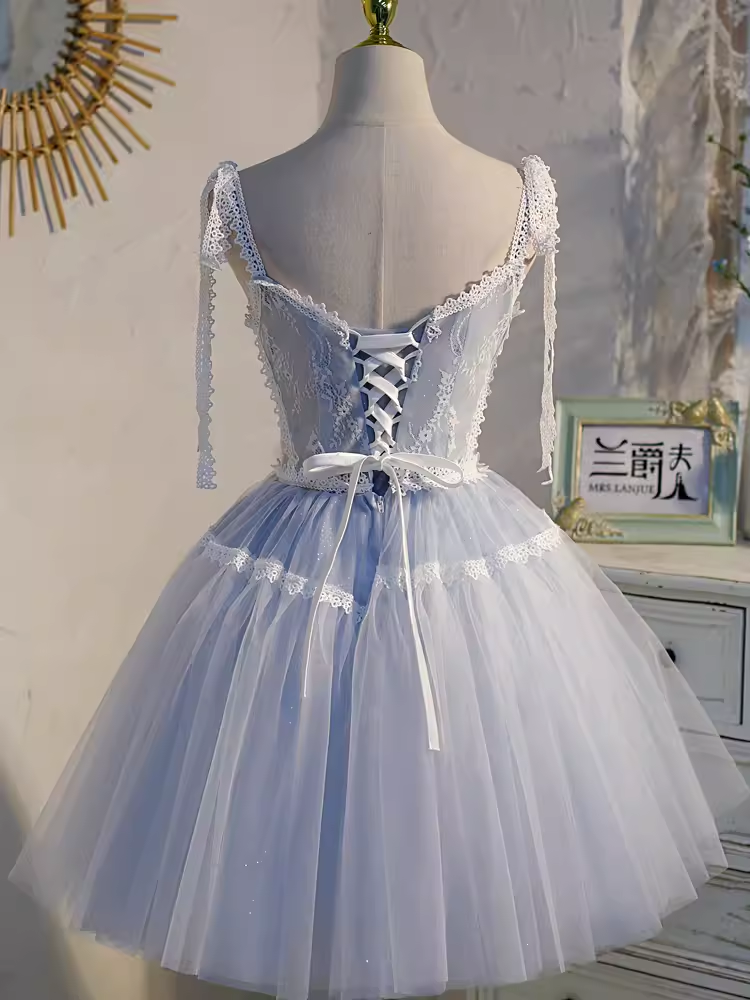 Cute Ball Gown Straps Gray Birthday Outfits Tulle Homecoming Dresses