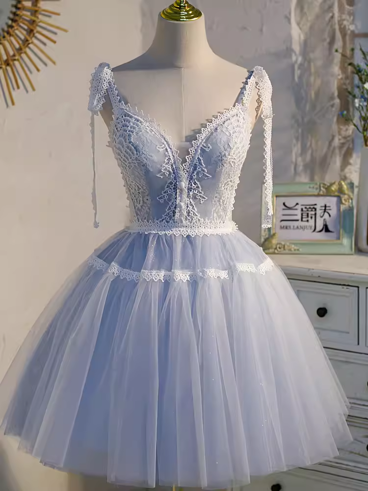 Cute Ball Gown Straps Gray Birthday Outfits Tulle Homecoming Dresses