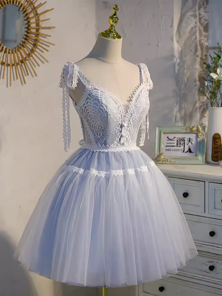 Cute Ball Gown Straps Gray Birthday Outfits Tulle Homecoming Dresses