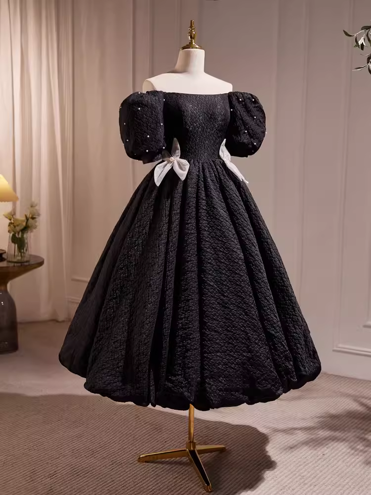 Vintage Ball Gown Off The Shoulder Black Birthday Outfits Lace Homecoming Dresses