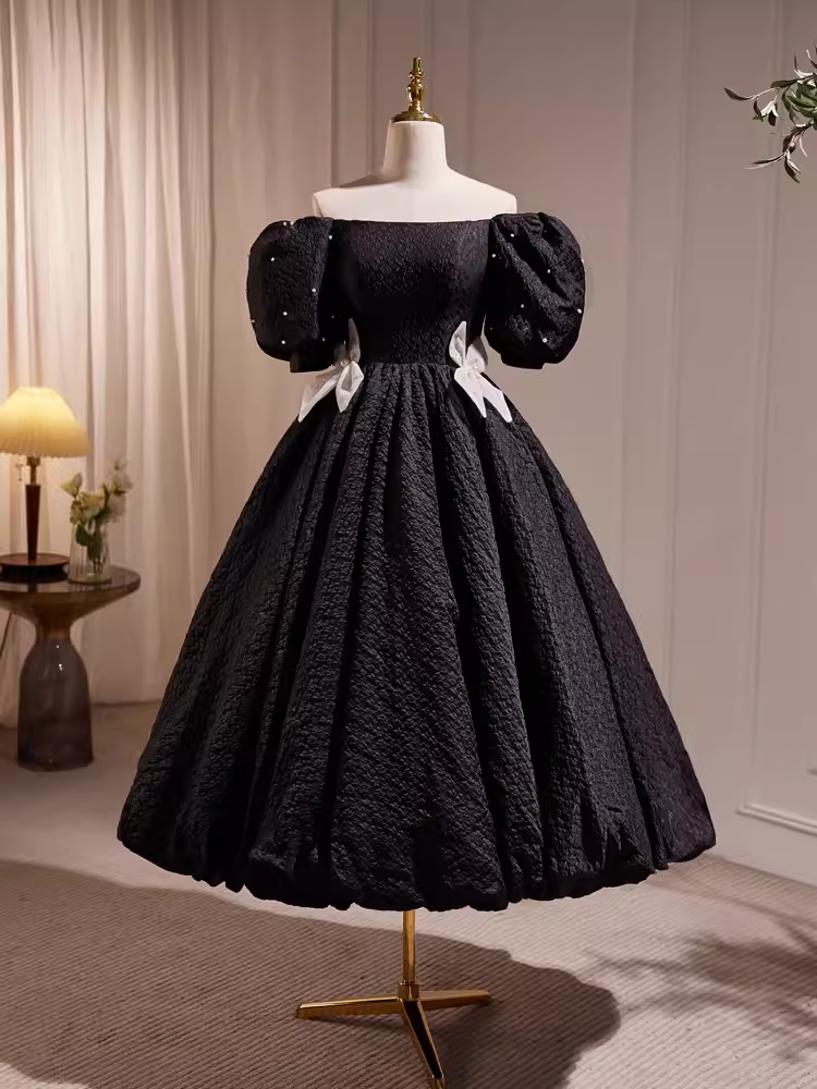 Vintage Ball Gown Off The Shoulder Black Birthday Outfits Lace Homecoming Dresses
