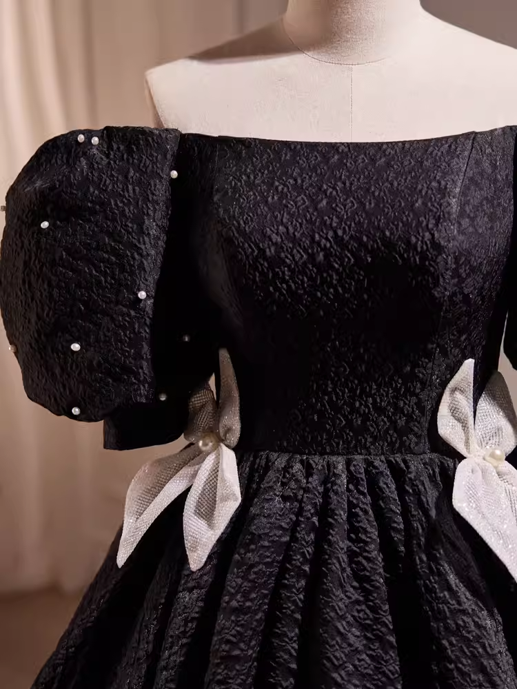 Vintage Ball Gown Off The Shoulder Black Birthday Outfits Lace Homecoming Dresses
