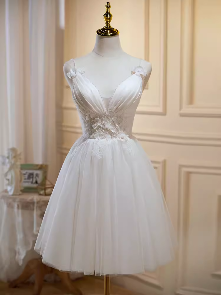 Simple A line Short Birthday Dress White Lace Homecoming Dresses