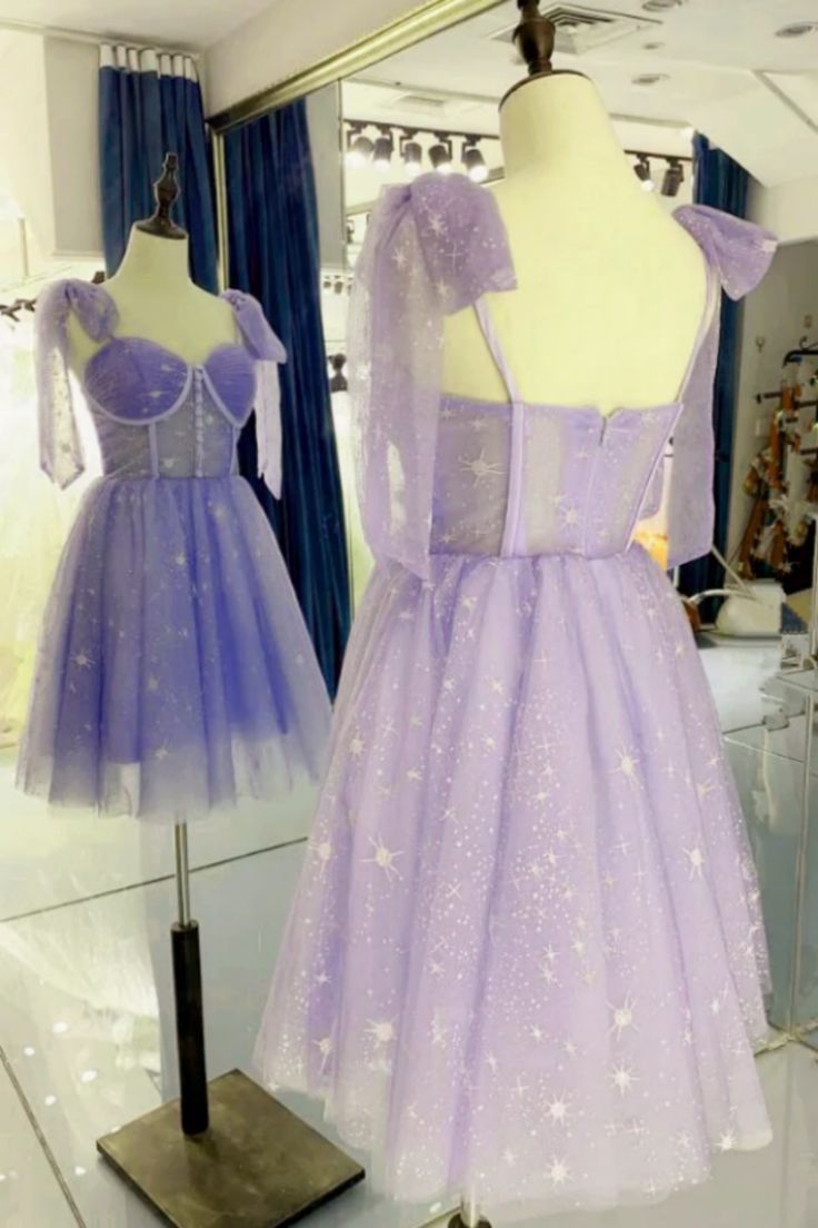 Cute A line Lilac Tulle Short Homecoming Dress