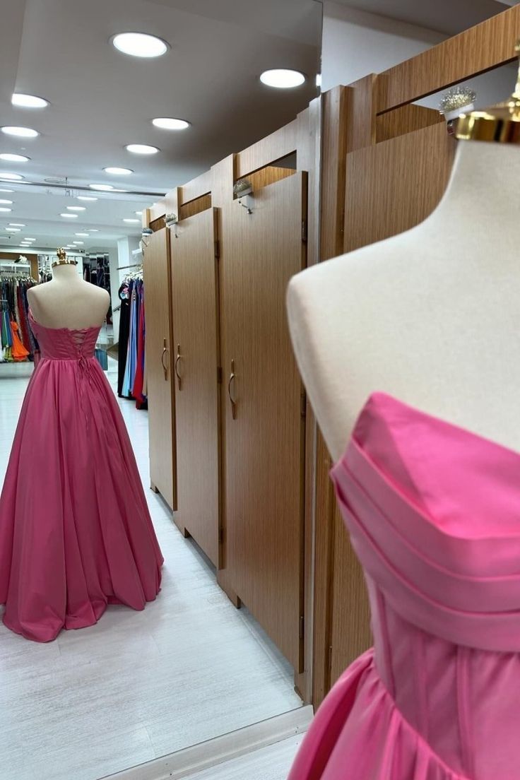Pretty A Line Strapless Satin Long Prom Dresses Formal Dress