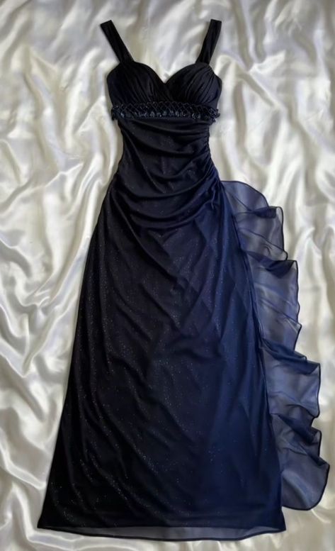 Shiny A Line Sweetheart Neck Ombre Navy Chiffon Sequin Long Prom Dresses Formal Dress