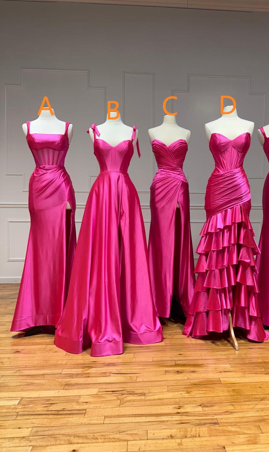 Classy Hot Pink Satin Long Prom Dress, Bridesmaid Dress