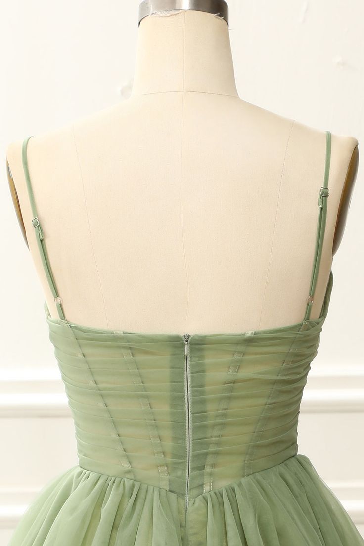 Chic Straps Pleated A-line Sage Green Homecoming Dress