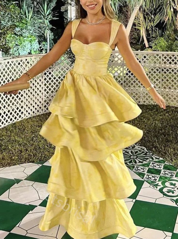 Yellow Sweetheart Sleeveless Ruffle Floor Length Prom Dress Birthday Outfits