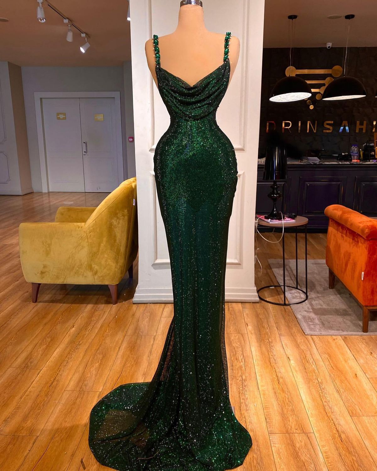 Shiny Mermaid Spaghetti Straps Sequin Long Prom Dresses Formal Dress